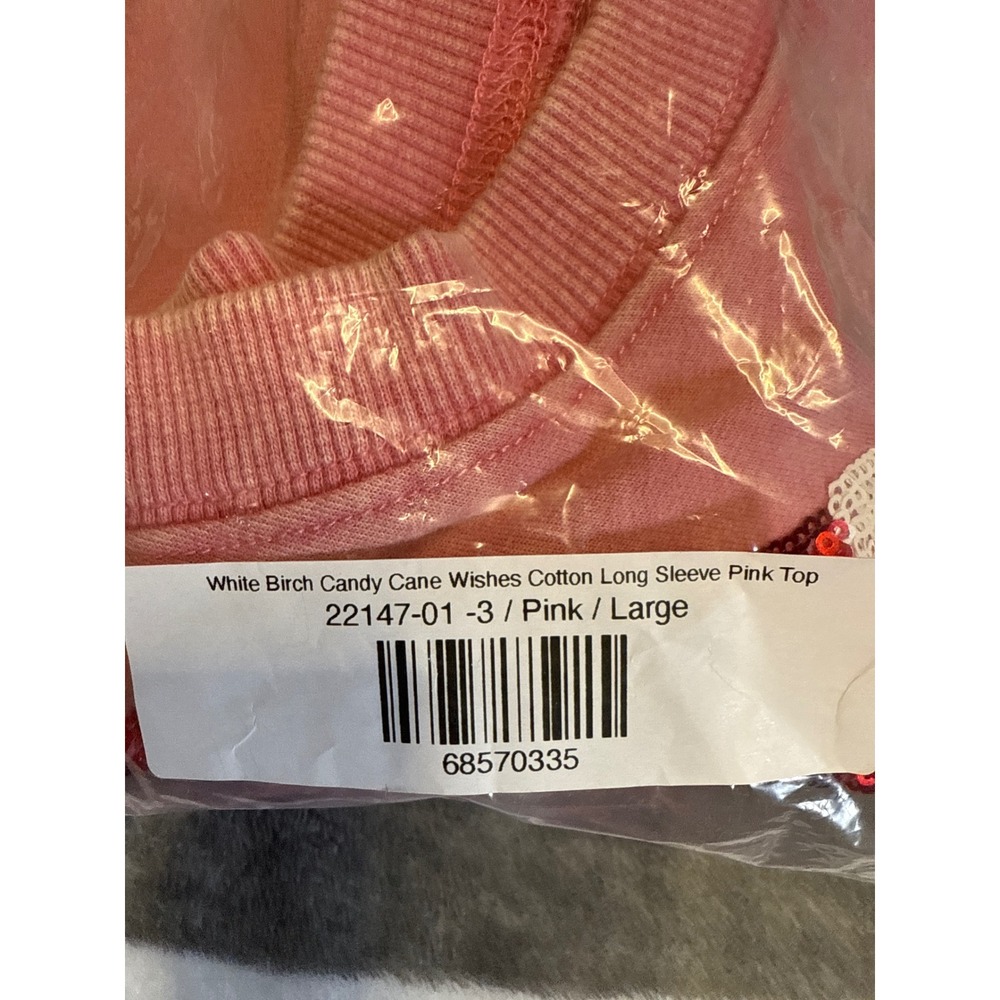 White Birch Pink‎ Sequin Santa Hat Candy Cane Christmas Sweatshirt Women's Large - Picture 7 of 7